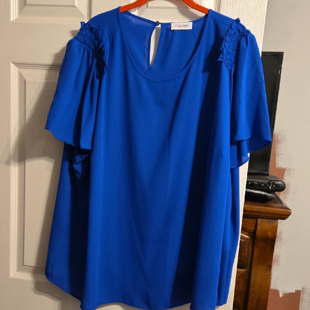 Calvin Klein Women's Royal Blue Flutter Sleeve Top